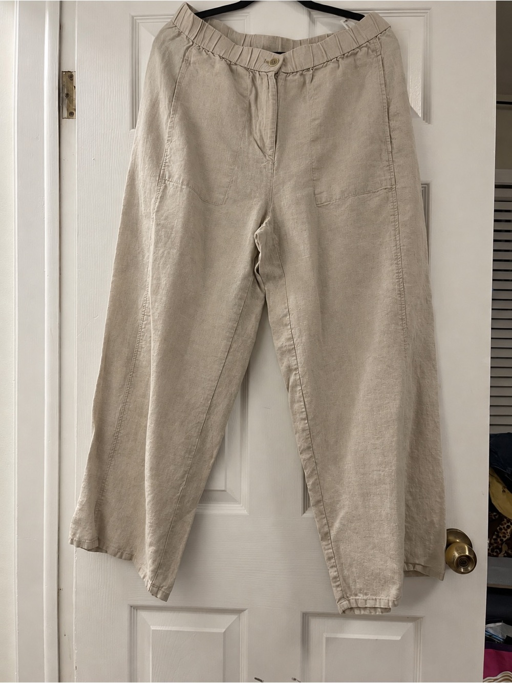 Eileen Fisher Natural Beige Tapered Pants Elastic Waist